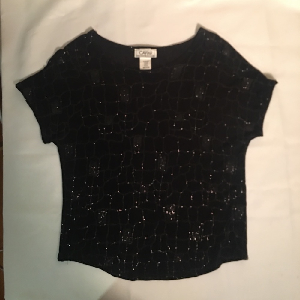 Short Sleeve Black w/ Silver Design Top